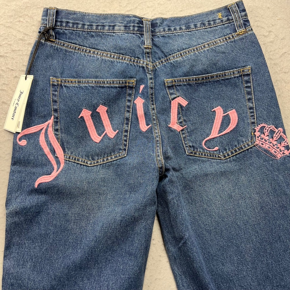 Juicy Couture Belvedere Jeans 28 Blue Distressed Pink Logo Embroidered NWT